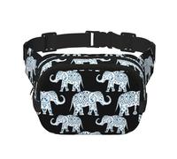 Elephant-Blue Black Square Double-Layer Waist Bag Mini Adjustable Waist Belt Bag Exercise Running Travel Hiking, Black, One Size