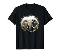 Elephant Breaking Through Wall Realistic Design Value Graphic T-Shirt, Men, Black, M