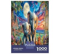 Elephant Bridge 1000 Piece Elephants Moon Jigsaw Puzzles for Puzzles 1000 Pieces Jigsaw for Adults for Adult Challenging Puzzle Games Gifts for Men, 70x50cm/1000pcs