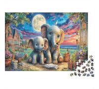 Elephant Bridge 1000pcs Jigsaws for Adults, Premium Cardboard, Two Elephants, Challenging Puzzle, Mental Workout Leisure Activity, Boosts Memory & Patience for All Lovers 38x26cm/1000pcs