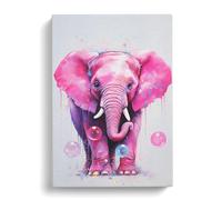 Elephant Bubble Gum Painting Canvas Print | Gallery Wrapped 30mm Frame Wall Art | 30x20 inches | Ready to Hang | Modern Animals Picture | Living Room Bedroom Lounge Office