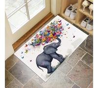 Elephant, Butterfly Doormat - Inside And Outside Welcome Mat, White Indoor Front Doormat With Non-Slip Backing, Heavy Duty Entrance Mat, 60 X 90 Cm Watercolor Animals