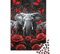 Elephant Butterfly Rose Jigsaw Puzzle, 1000 Pcs For Adults