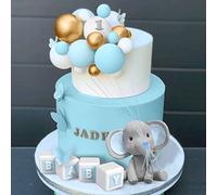 Elephant Cake Decoration Mini Cake Topper Blue BABY Letter Cake Toppers Gold Blue White Pearl Ball for Baby Shower Boy Theme Birthday Party Supplies (BLUE)