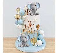 Elephant Cake Decoration with Mini Elephant Oh Baby Cake Topper Blue White Pearl Balls Hot Air Balloon for Baby Shower Boy Elephant Theme Birthday Party Supplies (BLUE)