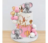 Elephant Cake Decoration with Mini Elephant Oh Baby Cake Topper Pink White Pearl Balls Hot Air Balloon for Baby Shower Girl Elephant Theme Birthday Party Supplies (PINK)