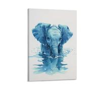 Elephant Calf Swimming Blue Watercolor Style Animals Poster Canvas Art Wall Decor Posters & Prints Paintings for Bedroom Living Room Decor for Mens Women 08x12inch(20x30cm)