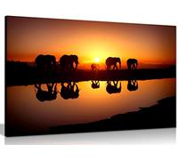 Elephant Canvas Wall Art, African Sunset Wildlife, Framed 12x8in