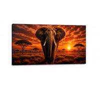 Elephant Canvas Wall Art Print - African Safari Sunset Landscape