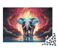 Elephant Cave Art-Fantasy Mystical Scene 1000 Pieces for Adults & Kids: Blue Elephant in Fiery Portal Educational Games Home Decor Puzzle for Family 52x38cm/1000pcs