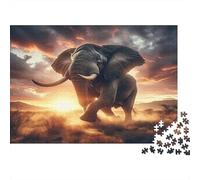 Elephant Challenging & Brainteasing Puzzle: Elephant Running at Sunset for Adults & Kids Age 12 Years Up 70x50cm/1000pcs