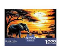Elephant Challenging Puzzles 1000 Pc - African Elephant at Sunset for Men And Women Recycled Paper Educational Game Challenge38x26cm/1000pcs