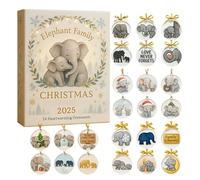 Elephant Christmas Countdown Calendar, 24-Day auspicious 2D Acrylic, Countdown Calendar with Elephant Pendants, for Tree, Wall, Mantle, Party, Friends, Adults