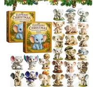 Elephant Christmas Countdown Wonders 2025 - 24 Days Holiday Elephants Ornament Calendar, Mini Elephant Ornaments, Cute Christmas Decoration Set for Home Décor (2 Pcs)