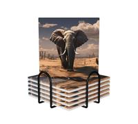 Elephant Coasters Set of 6 Ceramic Coaster with Holder Absorbent Coasters for Drinks Heat Resistant Coffee Table Coasters Cup Pad for Kitchen Office Home Decoration