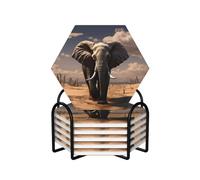 Elephant Coasters Set of 6 Ceramic Coaster with Holder Absorbent Coasters for Drinks Heat Resistant Coffee Table Coasters Cup Pad for Kitchen Office Home Decoration