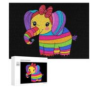 Elephant Colorful Rainbow Funny Wooden Puzzle with Storage Box Adults Jigsaw Puzzles Challenge for Family Game Birthday Gift
