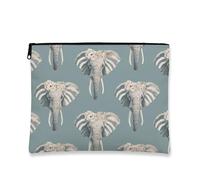 Elephant Cosmetic Bag, Floral Elephant Pattern Vintage Travel Pouch for Women, Portable Small Canvas Zipper Organizer, Gift for Festival Skincare Essentials, Blue, 7x9 Inch, Elephant