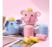 Elephant Couple Crochet Kit for Beginners Adults & Kids - Complete DIY Craft Set with Video Tutorial, Tools + Extra Non-Splitting Yarn - Amigurumi Handmade Gift Craft Gift