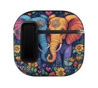 Elephant Couple in Love Flower Bluetooth Headphone Case Earphone Protective Cover with Magnets Lock Compatible with Airpods 4