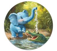 Elephant Crocodile Jigsaw 1000 Piece Round Puzzle Cartoon Jigsaw Puzzles for Adults Creative Puzzles for Adults Challenging Game 1000pcs (67.5x67.5cm)
