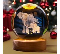 Elephant Crystal Ball, Crystal Elephant Figurine with LED Light, Handmade Glass Decoration for Home Decor, Office Desk, Gift for Elephant Lovers, Wedding, Birthday, Christmas Present