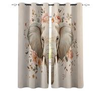 Elephant Curtains Blackout Eyelet Curtains for Boys and Girls Soft Breathable Plants, Flowers, Animals, Elephants Curtain 2-piece Set Suitable for Bedroom Living Room Decoration W 52" x L 63"
