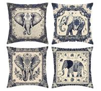 Elephant Cushion Covers 70 x 70 Sofa Cushions Garden Cushions Set of 4 Retro Cushion Cover Square Pillow Covers Linen Decorative Pillows with Invisible Zipper, for Sofa Livingroom Home Decor C1-312