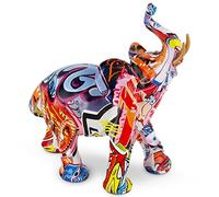 Elephant Decor,Elephant Figurines Home Decor, Resin Colorful Animal Statue Indoor Living Room Bedroom Office Decoration,Stand Sculpture,Artwork Decor,Memorial Gift (7 inch Tall)