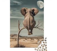 Elephant Desert 1000 Piece Jigsaw Puzzle Jigsaw Puzzle for Adults Sitting on Tree Branch Night Moon Stress Relief 52x38cm/1000pcs