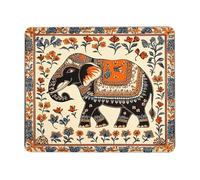 Elephant Design Mouse Pad, Orange & Black Indian Style Floral Print, Perfect for Autumn Decor, Non-Slip Rubber Gaming Mousepad for Office or Home Use Square 8x10 Inch