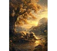 Elephant Diamond Art Kits Adults, 5D Diamond Painting Sunset, DIY Full Drill Cross Stitch Embroidery Crystal Art Kits, Crafts for Adults, Paintings for Room Decor, Gifts for Women 24x32 inch N-2527
