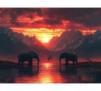 Elephant Diamond Art Kits Adults, 5D Sunset Diamond Painting Kits for Adults Beginner, DIY Square Drill Crystal Art Embroidery Cross Stitch Pictures for Home Decor, Gifts for Women 50x40cm L0-345