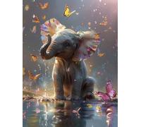 Elephant Diamond Art Kits, Butterfly 5D Diamond Painting Kits for Adults, DIY Crystal Art Painting Pictures, Full Drill Crystal Embroidery Cross Stitch for Home Wall Decor Gifts 40x54in J-3681
