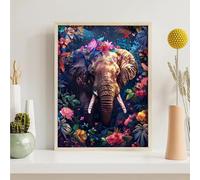 Elephant Diamond Art Kits for Adults Flower Diamond Painting Kits for Adults Kids, DIY Full Drill Round Sequin Art, Dimond Painting Crystal Craft for Home Wall Decor Gifts 32x40in PjY5070 Z-A