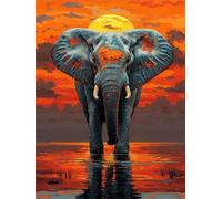 Elephant Diamond Painting, Dusk Diamond Art Kits Adults, Round Full Drill Gem Art Adults and Beginners, Crystal Rhinestone Cross Embroidery Craft Painting Sets, Home Wall Decoration 60x80cm 0U-400