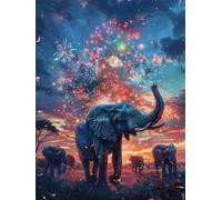 Elephant Diamond Painting Kits for Adults, 5D Full Drill Square Diamond Art Kits, DIY Rhinestone Embroidery Cross Stitch Arts and Crafts, Crystal Art Painting for Home Wall Decor Gift 16x20inch Q-747B