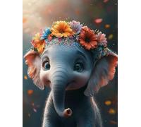 Elephant Diamond Painting Kits for Adults Beginners, 5D Flower Diamond Art Kits for Kids, DIY Full Drill Gem Embroidery Crystal Art, Cross Stitch Hobbies for Adults Women, for Room Decor 40X50cm A-28