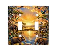 Elephant Double Light Switch Cover Plate, Nature Tropical Bird Tree Summer Orange Plastic Standard Size Switch Plate Decorative for New Apartment Home Bedroom Office Decor
