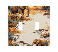 Elephant Double Light Switch Cover Plate, Safari Nature Tree Savannah N/a Brown Plastic Standard Size Toggle Light Switch Cover for New Apartment Home Bedroom Office Decor