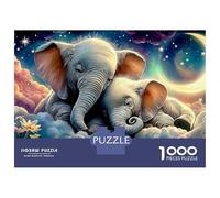 Elephant Dream 1000 Pc Premium Cardboard Puzzle Elephants Under Starry Night Sky for Adults 14+ Holiday Entertainment Gift Set 38x26cm/1000pcs