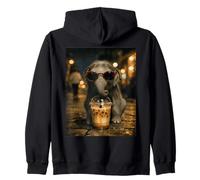 Elephant Drinking Ice Coffee Funny Animal Zip Hoodie