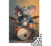 Elephant Drummer with Attitude 1000-Piece Adult Jigsaw Puzzle, 70x50cm/1000pcs; White Cardboard Pieces for Neat Sorting; A Calm After-work Activity