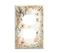 Elephant Duplex Outlet Covers Wall Plate, Nature Bohemian Flowers Birds Spring Beige Plastic Standard Size Face Plates for Electrical Outlets for Living Room Bedroom Home Office Decor