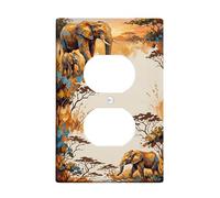 Elephant Duplex Outlet Covers Wall Plate, Safari Nature Tree Savannah N/a Brown Plastic Standard Size Double Power Outlet Cover Plate for Home Living Room Bedroom Bathroom Decor