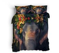 Elephant Duvet Cover Set 200x200 cm Tropical Jungle Animals, Elephants Bedding Double Bed Set, Duvet Cover Sets Microfiber 3 Piece Kids Teenager Room Decoration with Zipper and 2 Pillow Case