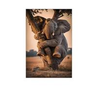 Elephant Embracing A Tree at Sunset Canvas Poster Bedroom Decor Landscape Office Room Decor Gift 16" L X 24" W