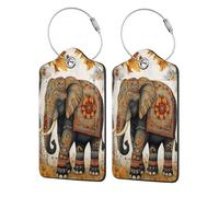 Elephant Fall Maple Leaves Luggage Tags for Suitcases Travel Bag Tags Name Tag Personalized Leather Luggage Tag with Privacy Cover Label Card 2 Pcs