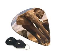 Elephant Family Guitar Picks 6 Pack with Leather Guitar Pick Holder Keychain, Plectrum Key Fob Cases Bag, Abstract Art Plectrum for Acoustic Electric Guitar, Ukulele 0.71mm