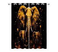Elephant Family Kitchen Curtains for Windows - African Wild Animal Oil Painting Blackout Eyelet Curtain 54 Drop, Short Curtains for Bedroom, W46 X D54, 2 Panels Drapes Home Decor A#-294